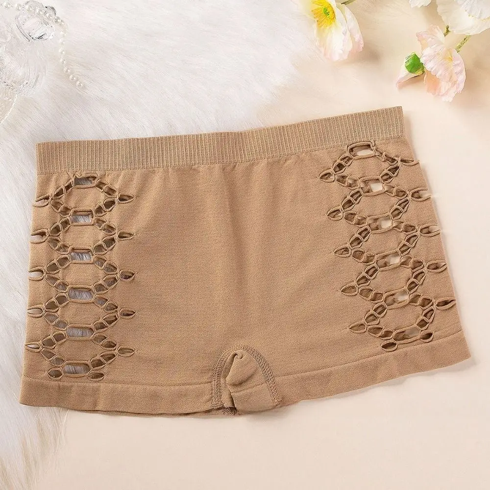 Cuecas boxer femininas elásticas sem costura, roupa íntima macia, calcinha vazada, lingerie, cintura média, cuecas femininas