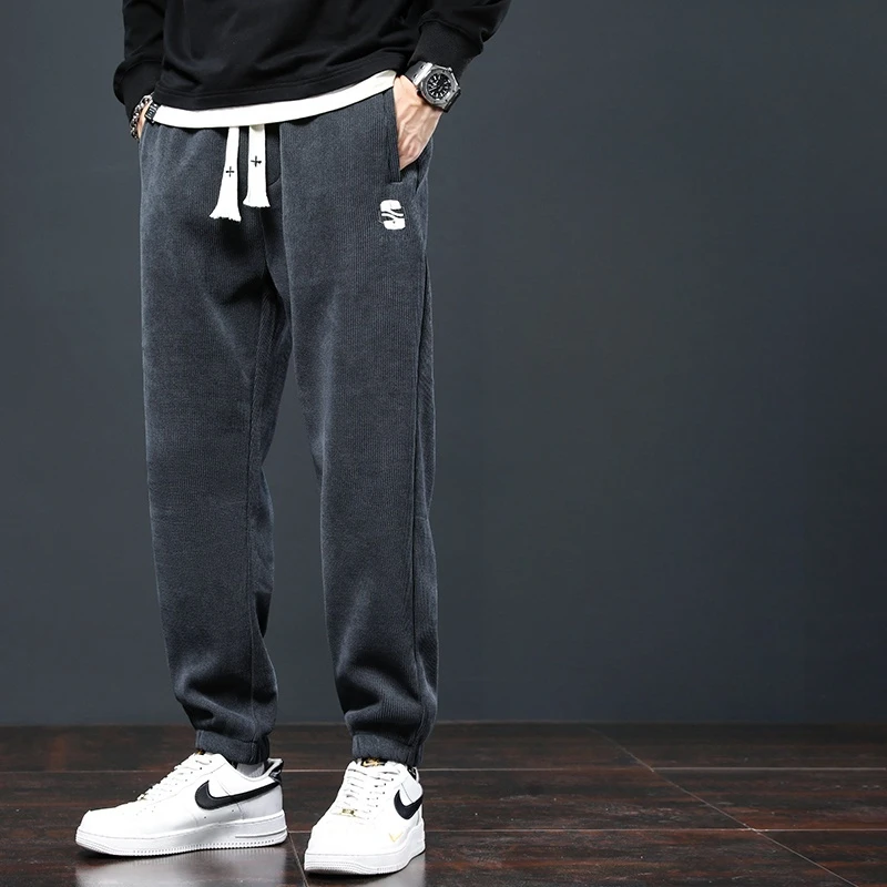 

Мужские повседневные вельветовые спортивные брюки на подкладке, осенне-зимние спортивные штаны большого размера, брюки-карго с эластичной резинкой на талии