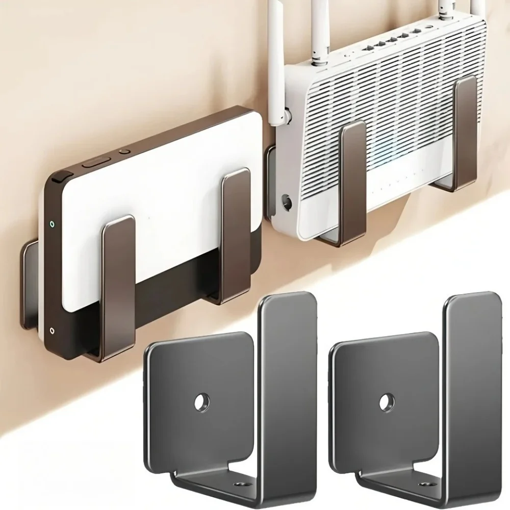 Estante de pared para router WiFi sin taladro, soporte para TV Box, organizador de tiras de alimentación, soporte para módem, estante de almacenamiento con ganchos para el hogar