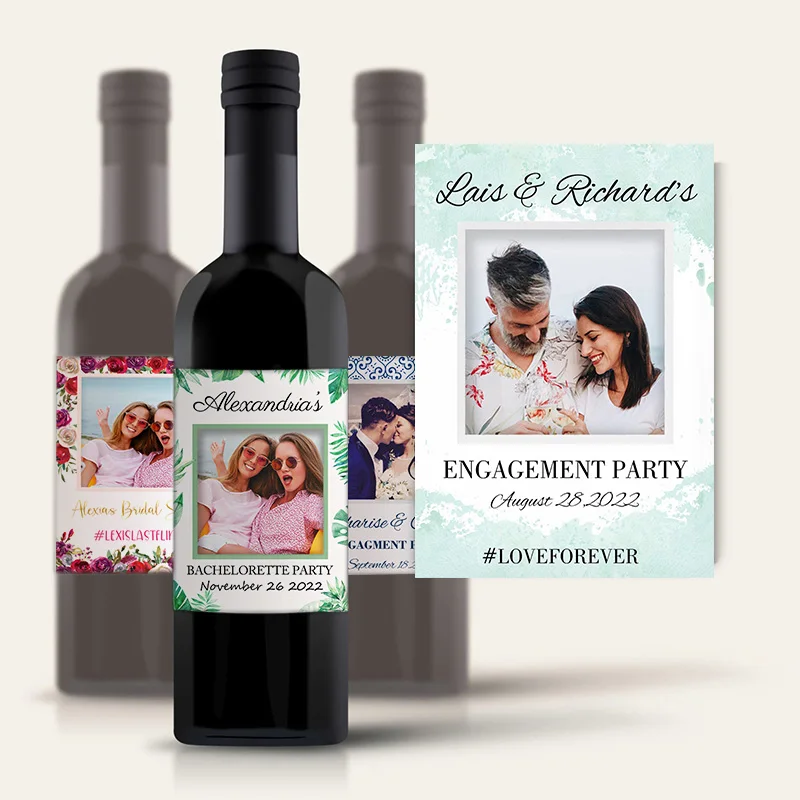 20pcs Personalize Printing Photo Wine Stickers Labels Wedding Custom Stickers Add Your Picture Candy Favors Gift  Bottle Labels