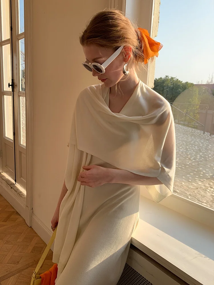 

Длинный кардиган из шелковой смеси для женщин, вязаный, с защитой от солнца, с воротником-хомутом, для повседневной носки, модный