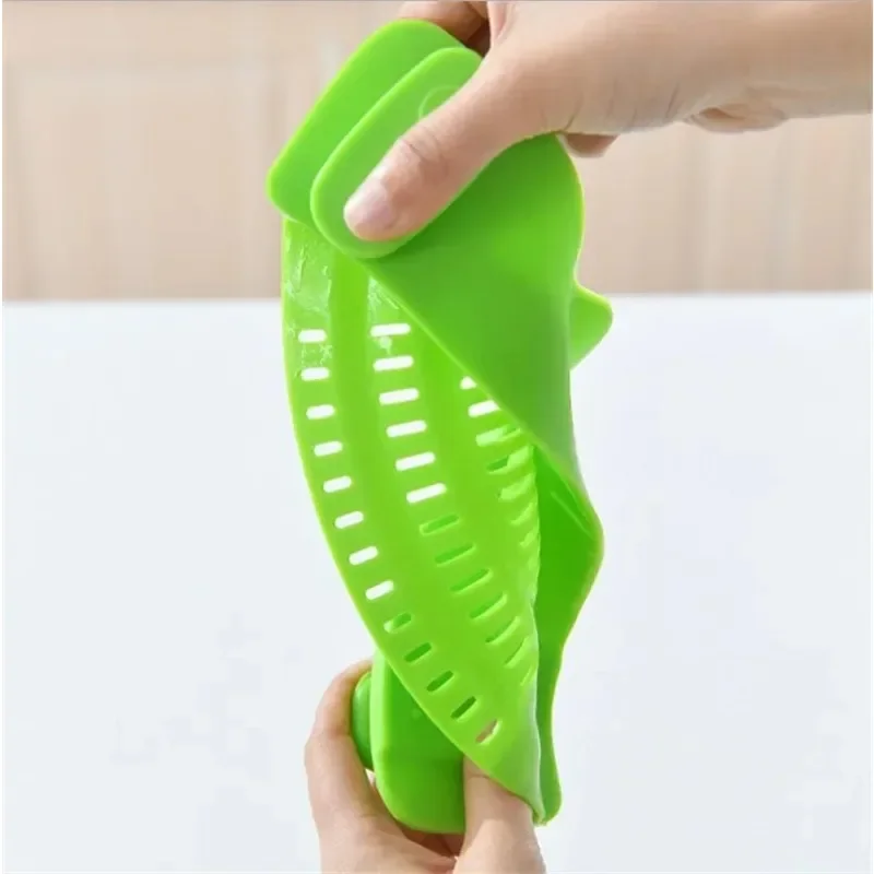 Silicone Kitchen Strainer Clip Pan Drain Rack Bowl Funnel Rice Pasta Vegetable Washing Colander Draining Excess Liquid Univers