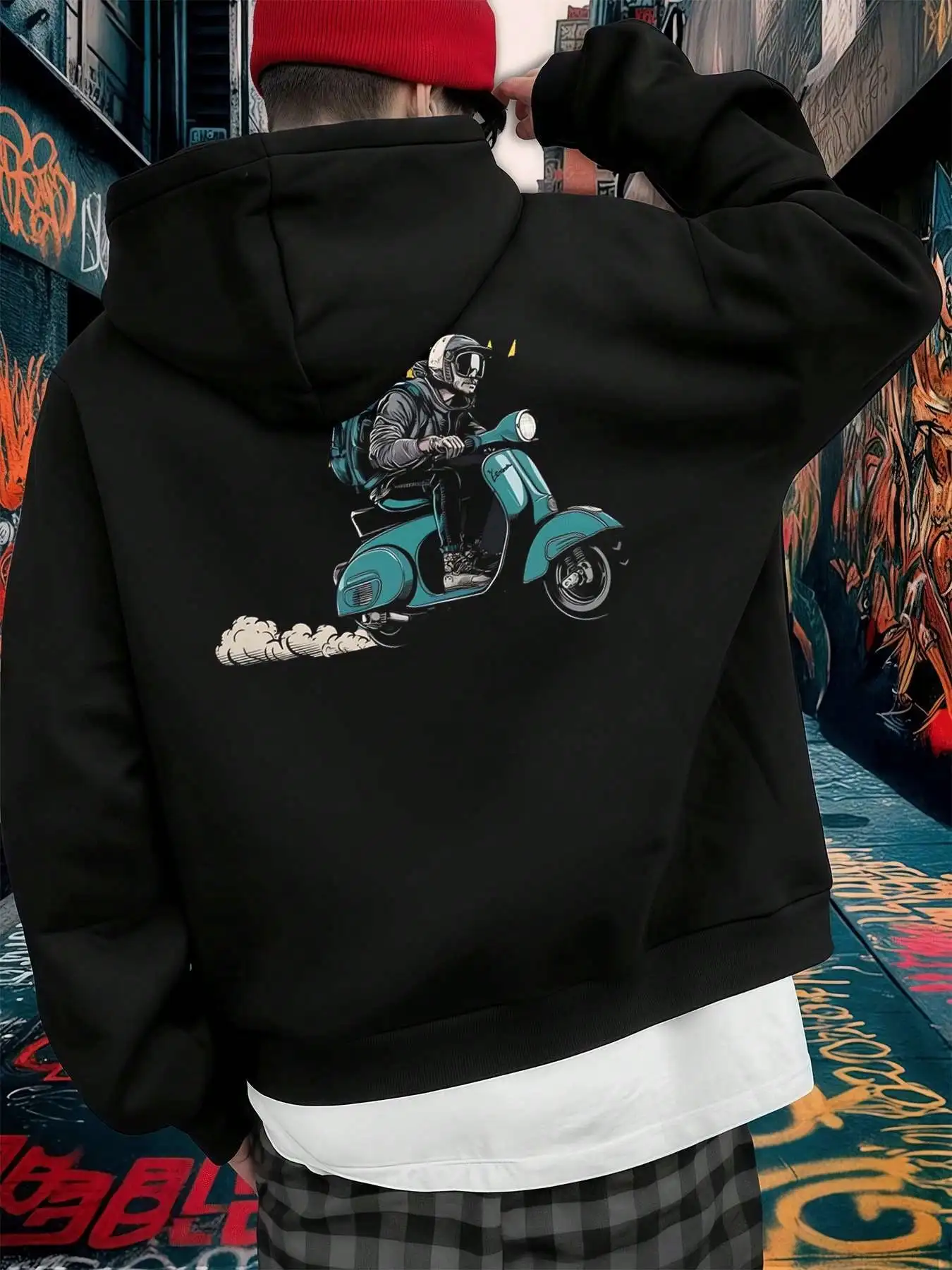 

Scooter Rider Graphic Sweatshirt ,Men's Double-Sided Printed Casual And Comfortable Hoodie, Casual And Versatile
