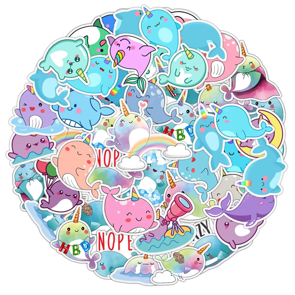 

10/30/50pcs Cute Narwhal Sticker Beautiful Decal for Notebook, Laptop, Phone Case, Water Bottle, Guitar, DIY Craft Decoration