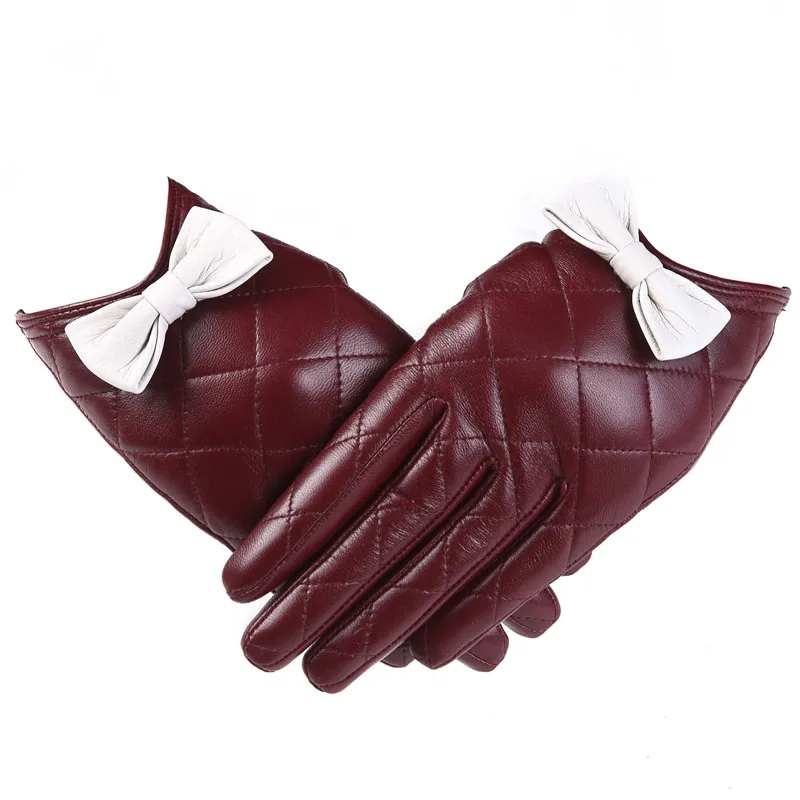 GOURS Winter Real Leather Gloves Women Beige Genuine Goatskin Touch Screen Gloves Warm Soft Driving Fashion Bowknot New GSL009