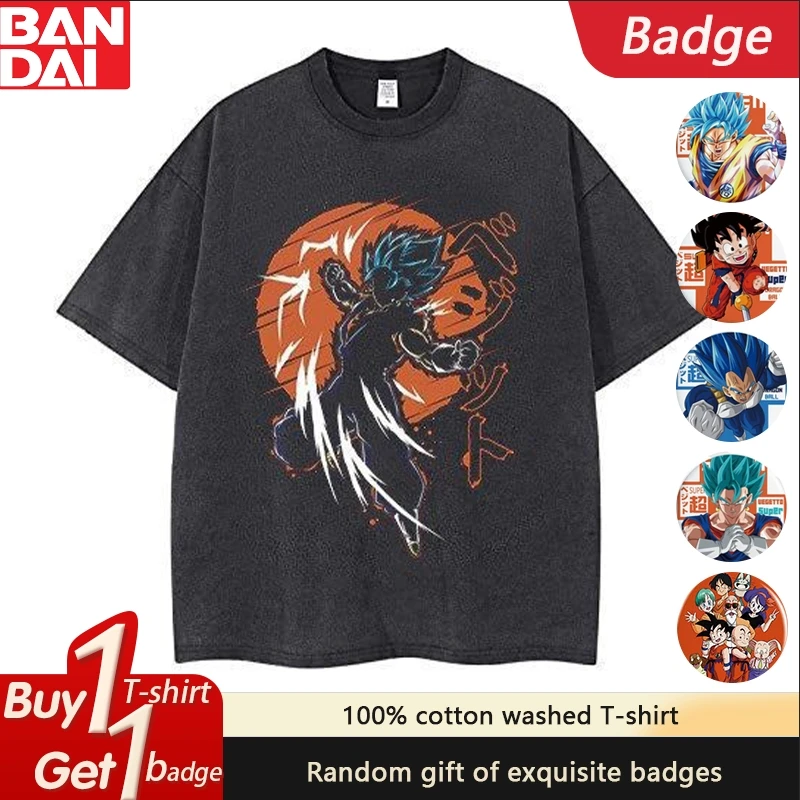 Camiseta lavada de Dragon Ball anime Saiyan Gogeta, novedad de verano, camisa holgada de manga corta Harajuku de talla grande para hombres y mujeres