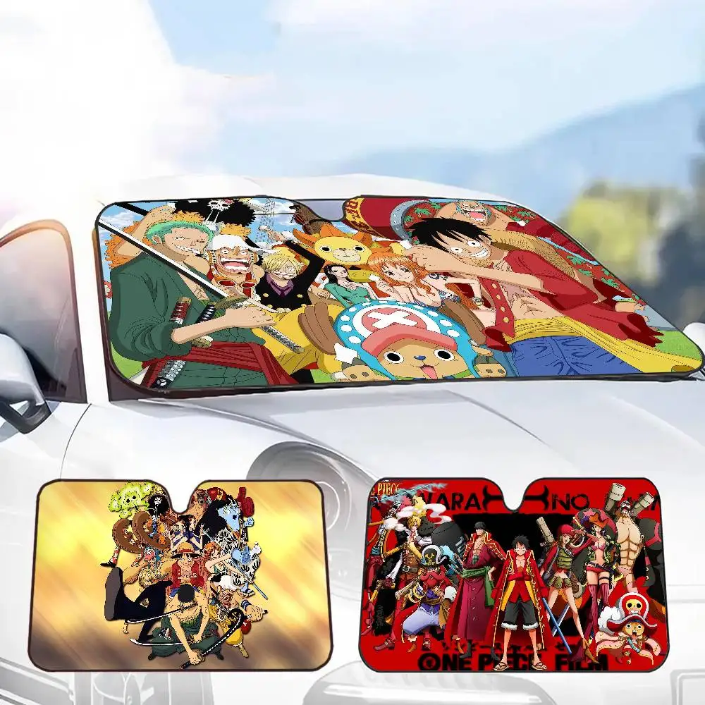 One P-Piece Cartoon Anime Sunshade Windscreen 3D Film Plaid Gift Novelty Car Front Window Visor 70x130cm Sun Visor Solar Protect
