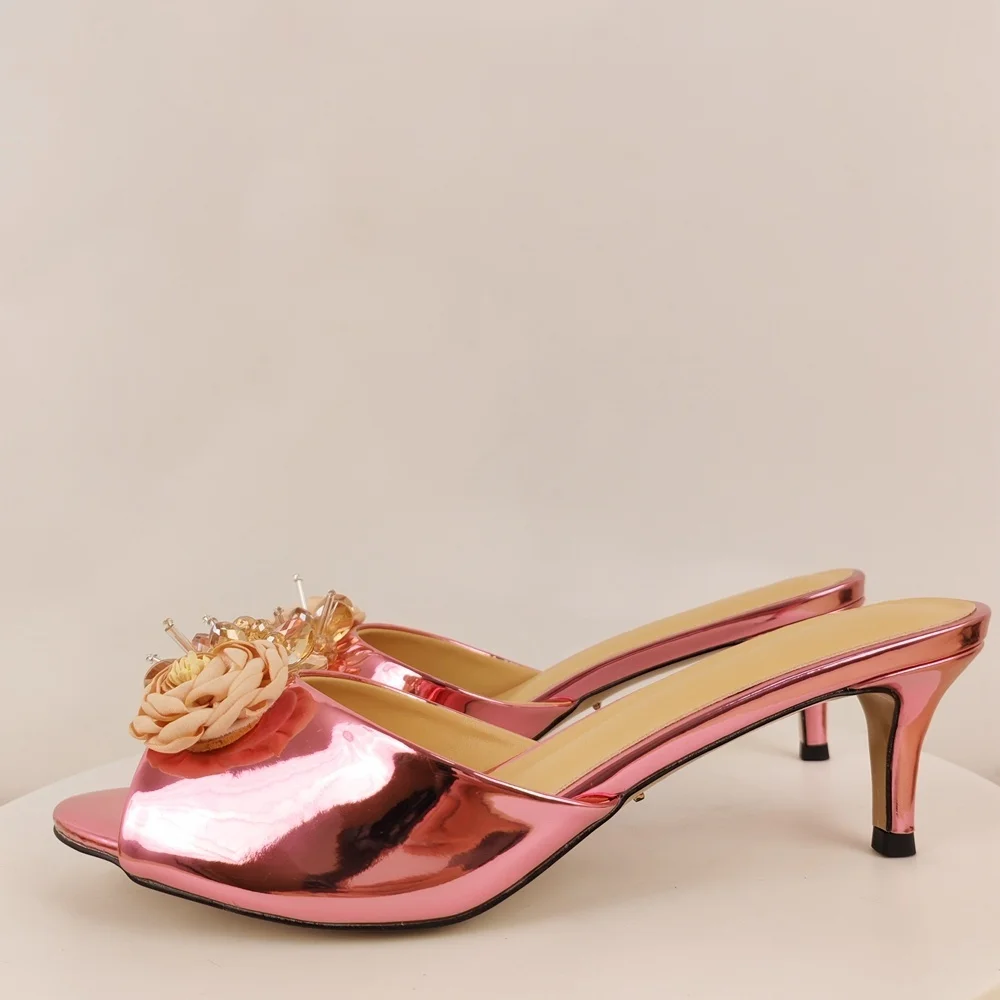 حجر الراين زهرة جولة رئيس شباشب على الموضة أحذية النساء Zapatos Mujer