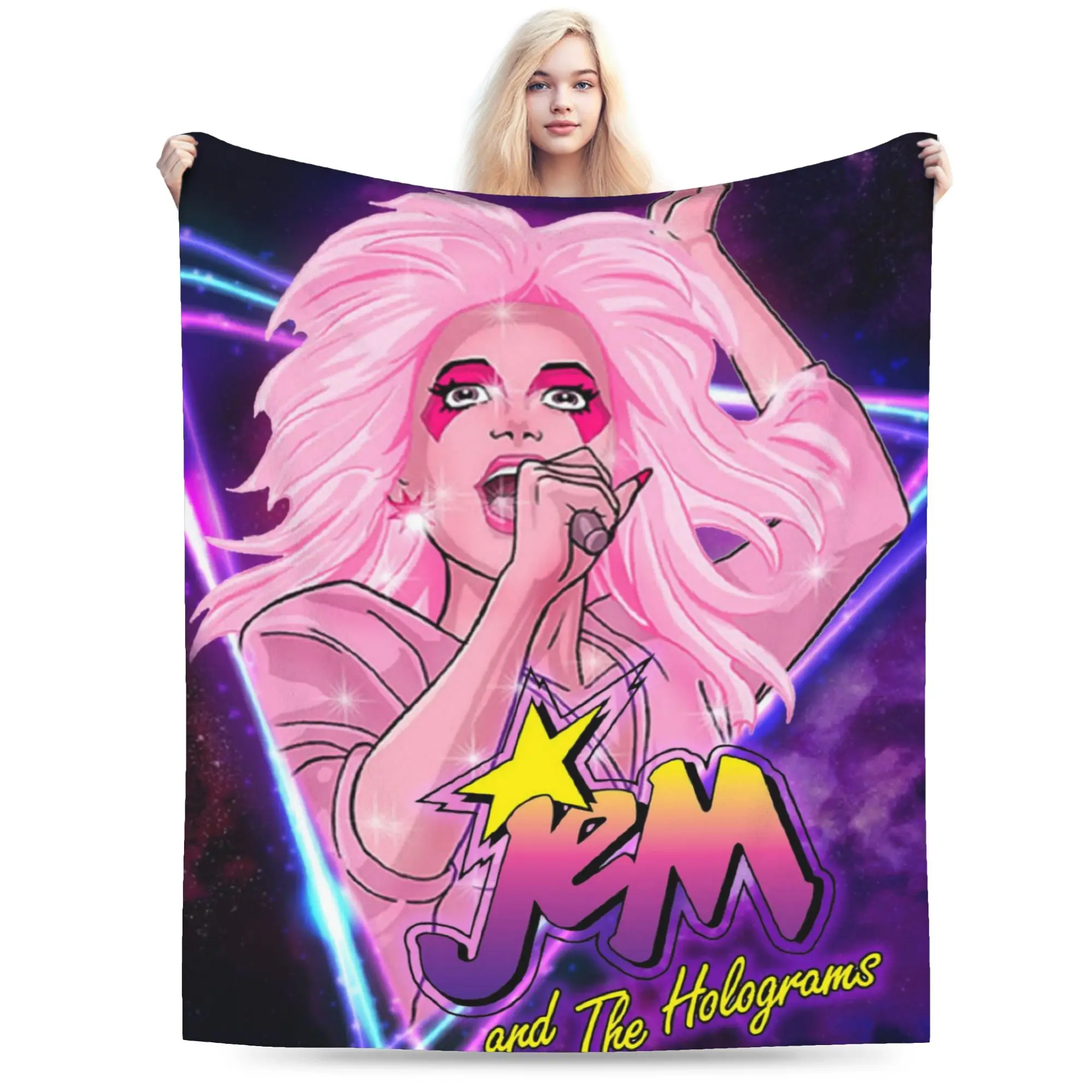 Jem And The Holograms Gift Blanket For Men Women Warm Cozy Fluffy  Throw Blankets for Couch 50x60 Inches Multi-size