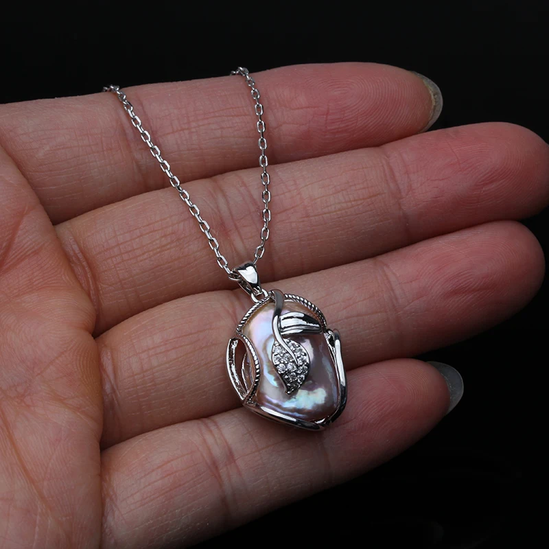 Natürliches Süßwasser-Barockperlen-Set mit Halskette und Ohrringen für Damen, großes 925er-Silber-Perlen-Schmuckset, Geburtstagsgeschenk für Ehefrau oder Mutter, weiß. – Detail 6