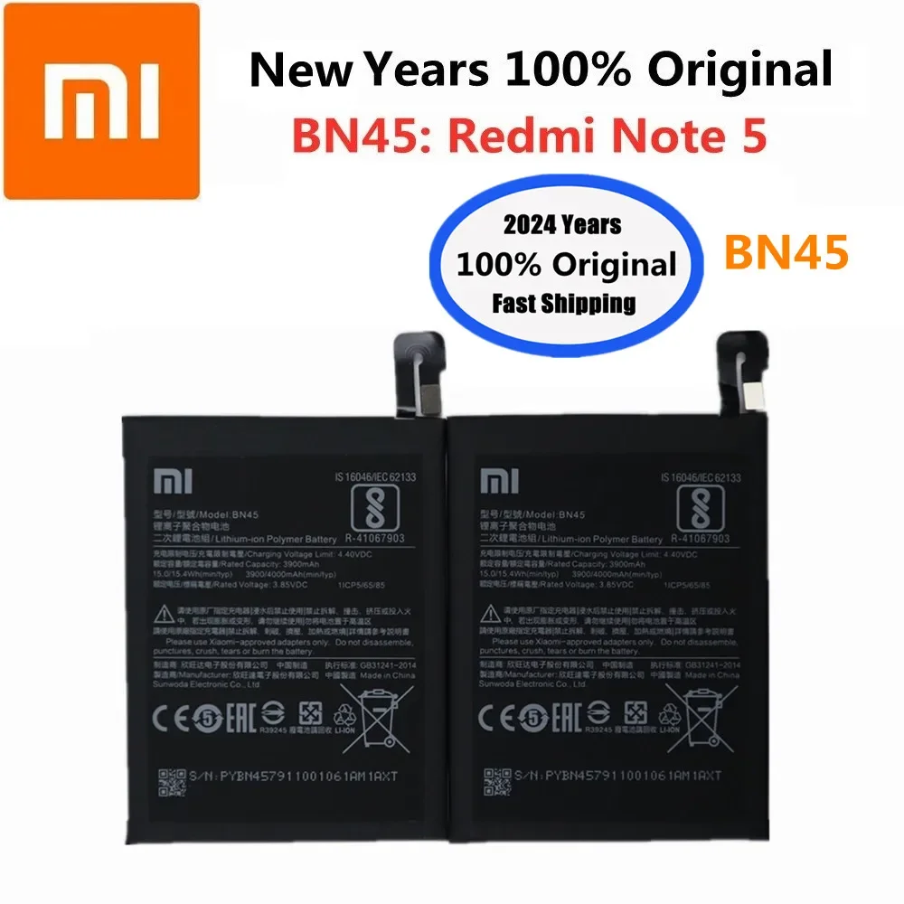 

2024 Years New Xiao mi Original Phone Battery BN45 For Xiaomi Redmi Note 5 Note5 4000mAh Phone Batteries Bateria Fast Shipping