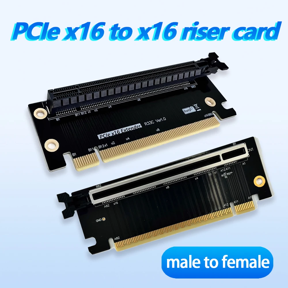 ADT-LINK PCIe 5.0 X16 Male To X16 Female Upward Riser Card  Extender Gen5 Half-height To Full-height Upward  for 2U  4U ATX Case