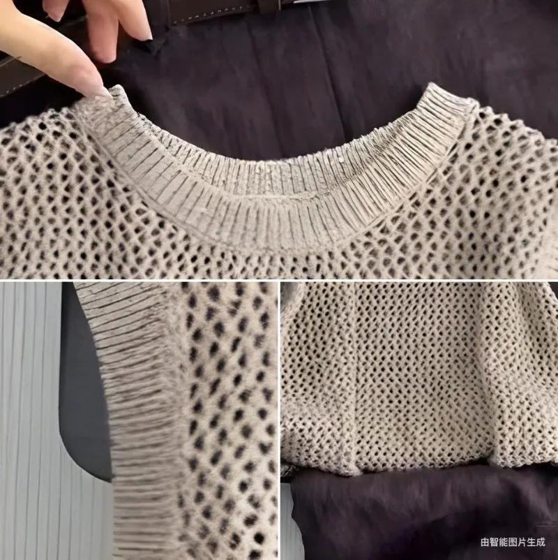 Neue Sommer Design frauen Zwei Stück Set Mode Aushöhlen Oansatz Gestrickte Weste Top + Kaffee Farbe Split Midi Rock casual Sets
