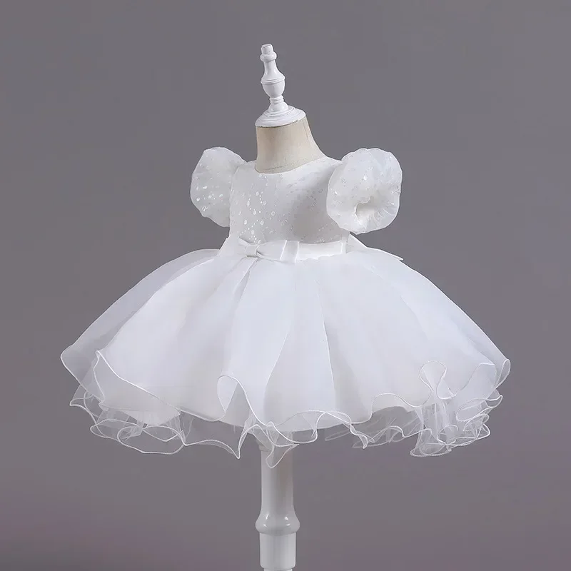 فستان الأميرة الوردي للأطفال البنات لعيد الميلاد الأول مزين بالترتر وأكمام منتفخة من التول للرقص وحفلات الأطفال الصغار فساتين زرقاء