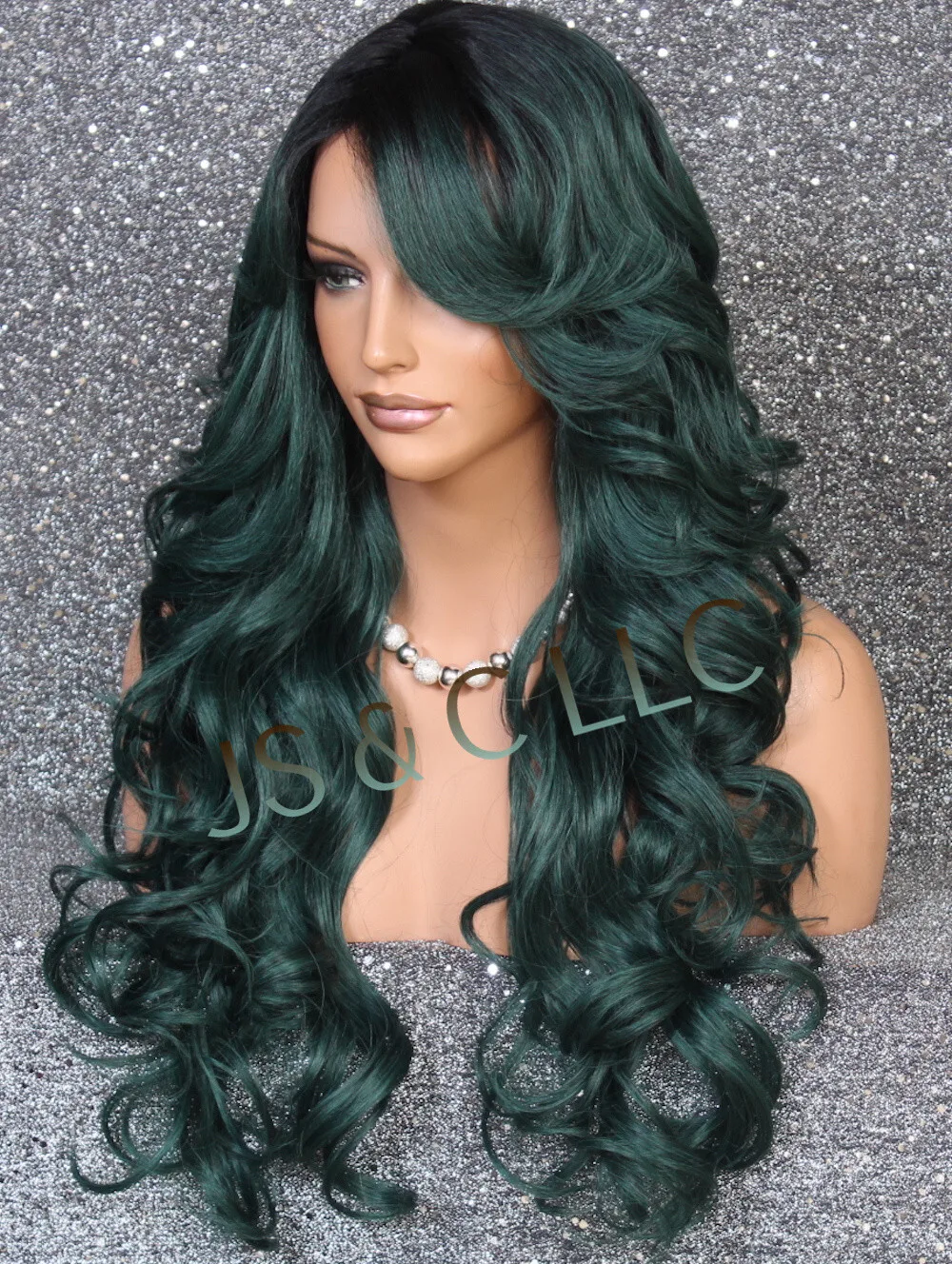 miscela di capelli Parrucca succosa riccia a strati lunghi Calore OK Verde misto WVE