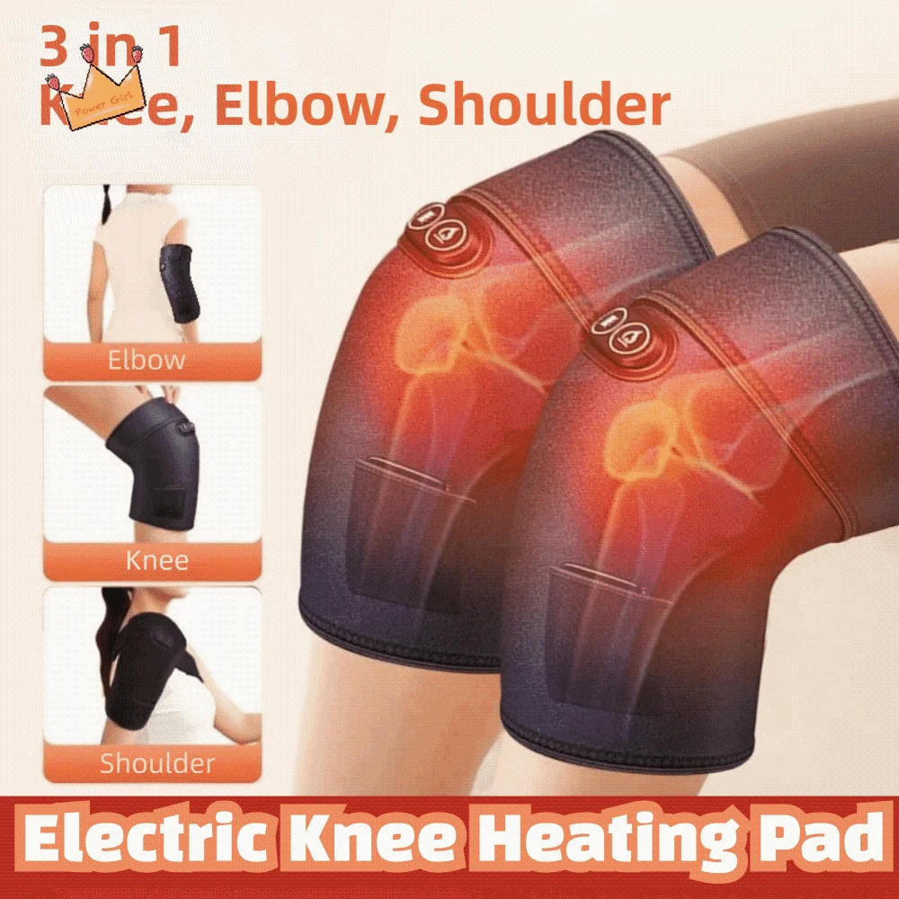 

3 in 1 Heated Knee Wrap 3 Heat Levels Black Electric Heating Massager 6 Adjustable Vibrations Breathable Heated Knee Brace