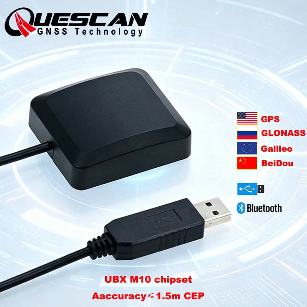 QUESCAN Windows Android Bluetooth GPS Receiver NMEA USB M10 GPS Galileo BeiDou Antenna GNSS Receiver do samochodu, łodzi i rolnictwa