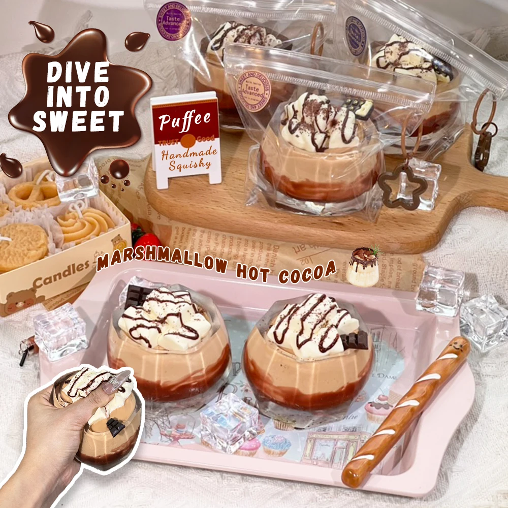 Bubble Milk tea Food-grade Silicone Squishy Toy, Marshmallow Hot Cocoa, Creamy Soft Adhesive Toy, Taba Squishy, Boba Drinks