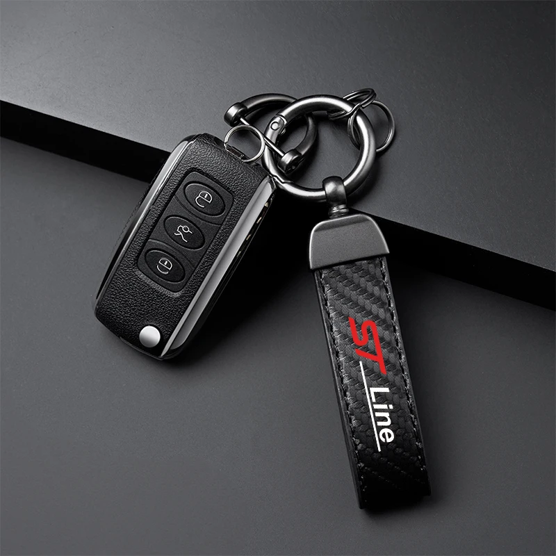 For ford st LINE stline kuga fiesta Car Accessories Car Carbon Fiber Leather Keychain Horseshoe Buckle Jewelry