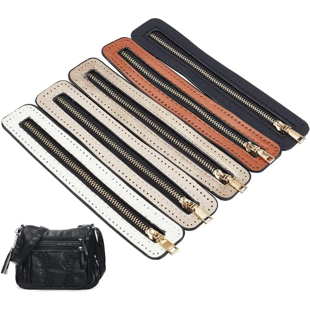 4 Colors PU Leather Zipper 7 Inch Woven Bag Metal Zipper Metal Zippers Bulk Close End with PU Leather Frame for DIY Crochet