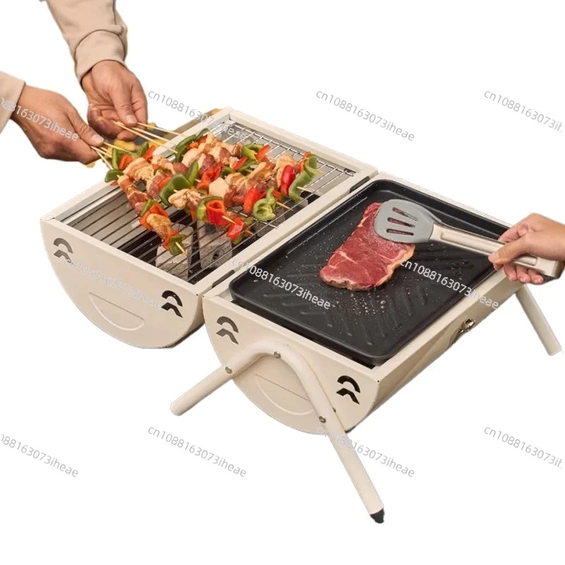 Outdoor Smokeless BBQ Charcoal Oven for Camping and Household Use Portable Mini Foldable Stainless Steel and Iron Barbecue Grill