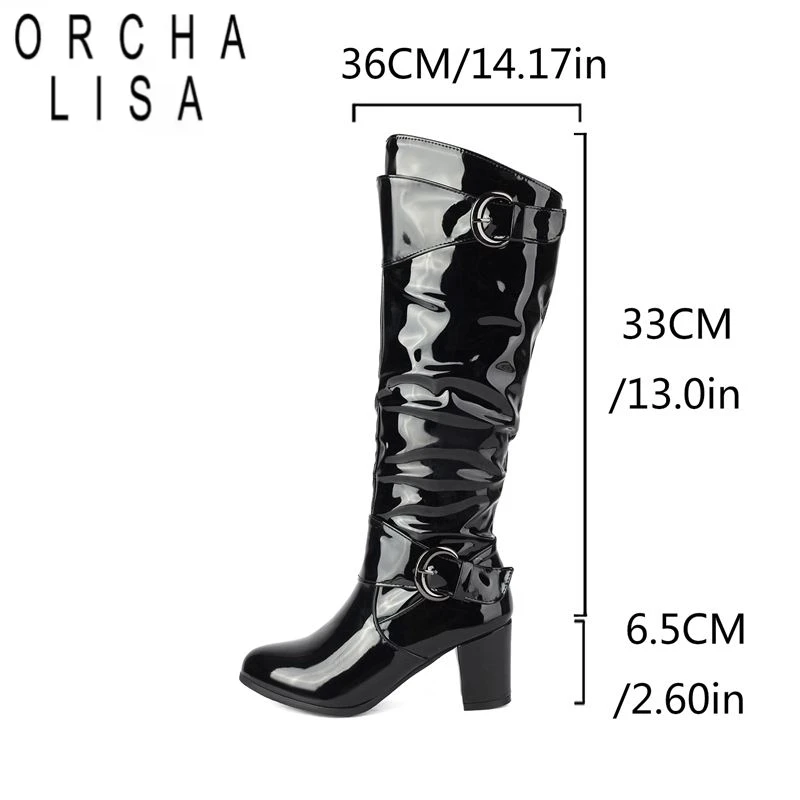 

ORCHA LISA 2024, женские сапоги до колена, круглый носок, массивный каблук, декор 6,5 см, большой размер 42, 43, Bota для свиданий