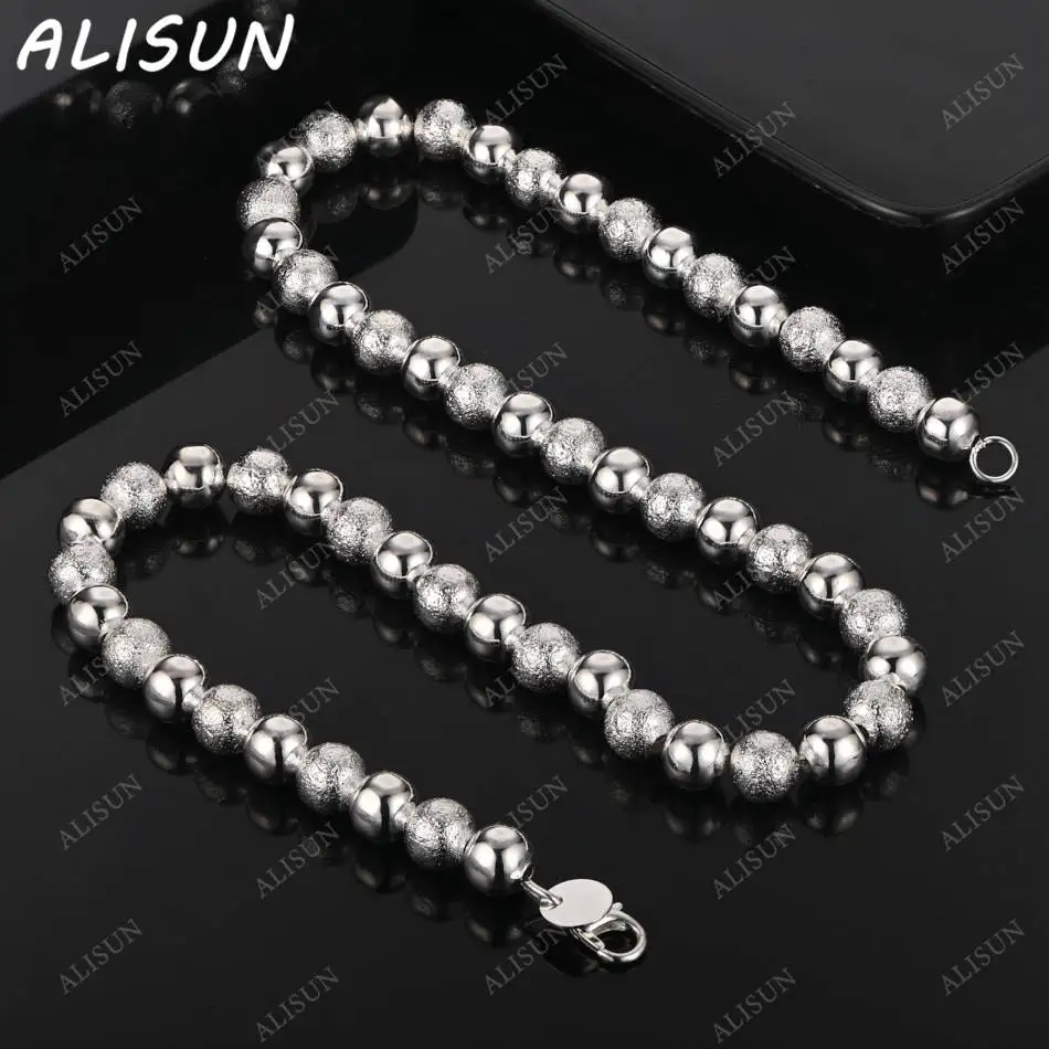 

ALISUN 45cm 925 Sterling Silver 8MM Design Bead Ball Chain Necklace For Women Men Charm Trend Birthday Gifts Fashion Party