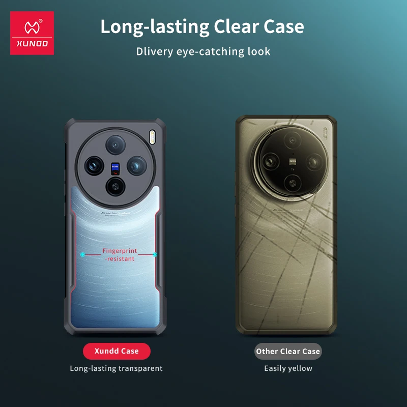 Xundd-カメラとスクリーン保護付きの携帯電話ケース,指紋防止バックカバー,エアバッグ内蔵,vivo x100 pro