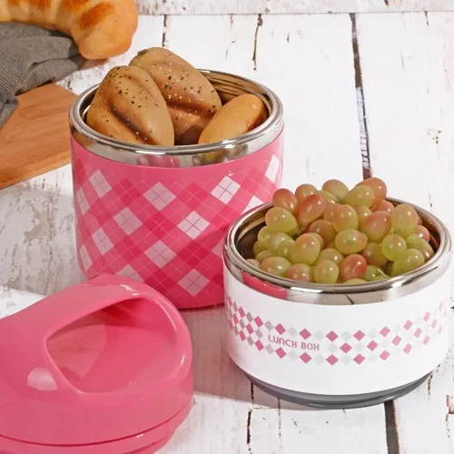 Kosova Steel Bodied Silicone Leak-Proof Lid 2 Layer Food Container Pink