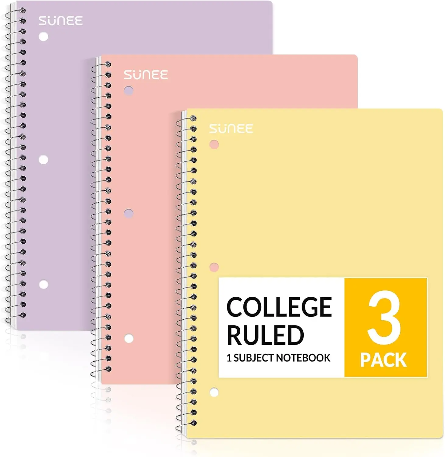 

Набор из 3-х спиральных тетрадей, линованные листы, 8 x 10-1/2 дюйма, пастельные цвета для школы и офиса