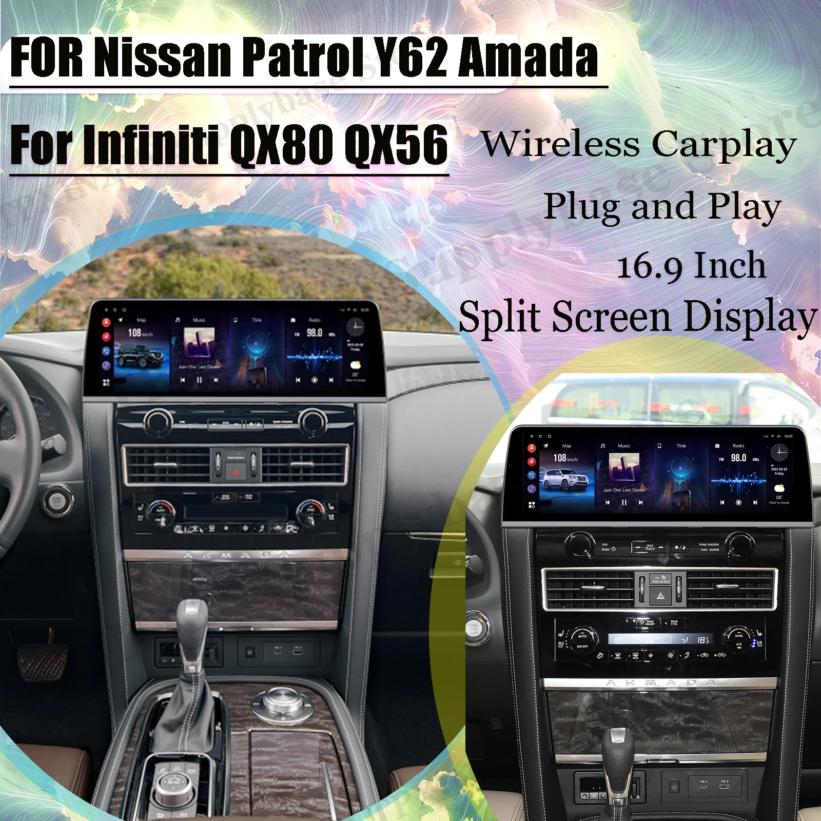 

16.9 Inch Car Radio Stereo Receiver Android 11 For Nissan Patrol Y62 Amada For Infiniti QX80 QX56 GPS Screen Player Head Unit