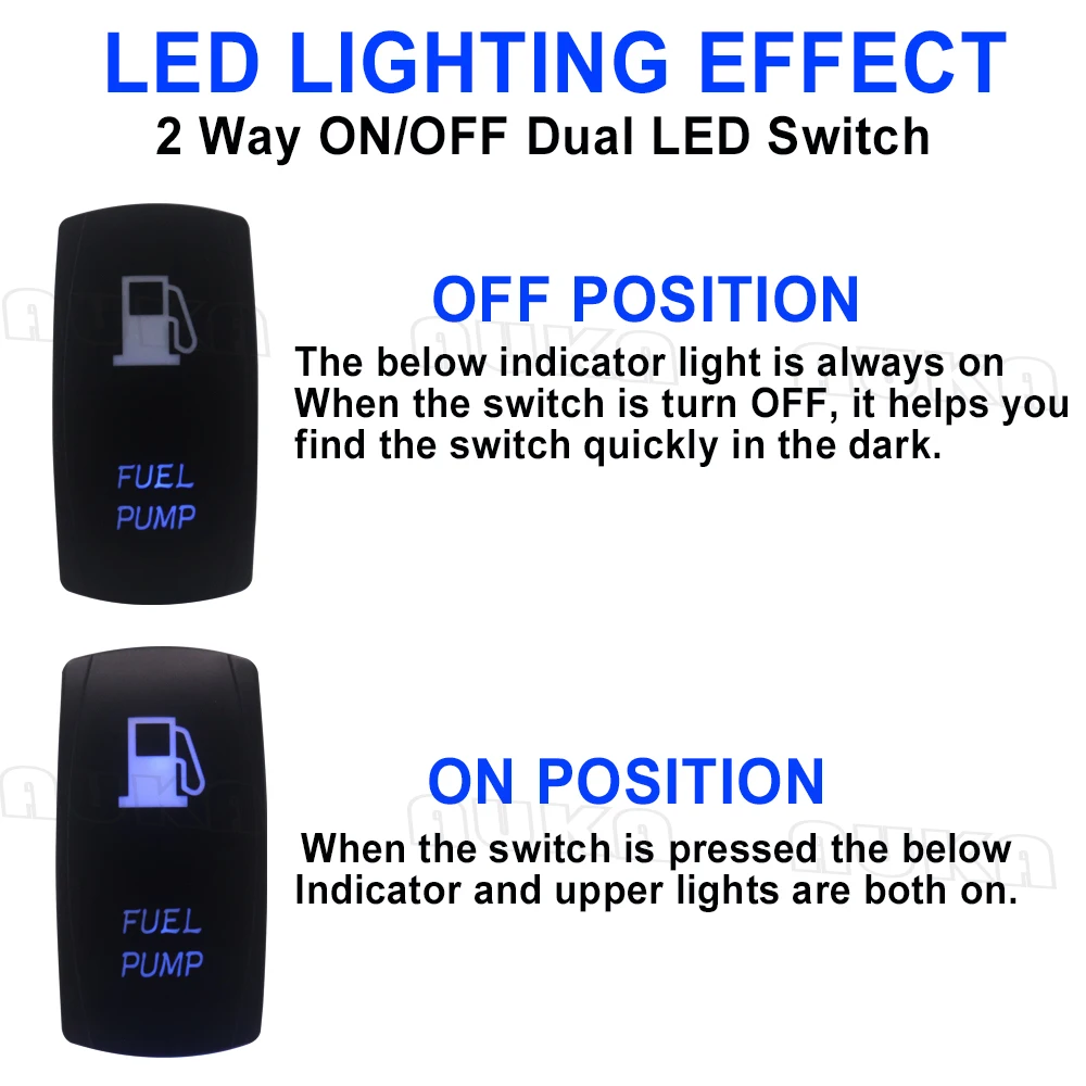 Waterproof FUEL PUMP Rocker Switch On-Off 12V/24V 5Pin Laser SPST Toggle Switch Blue Light With Wires Set For Marine Boat Car