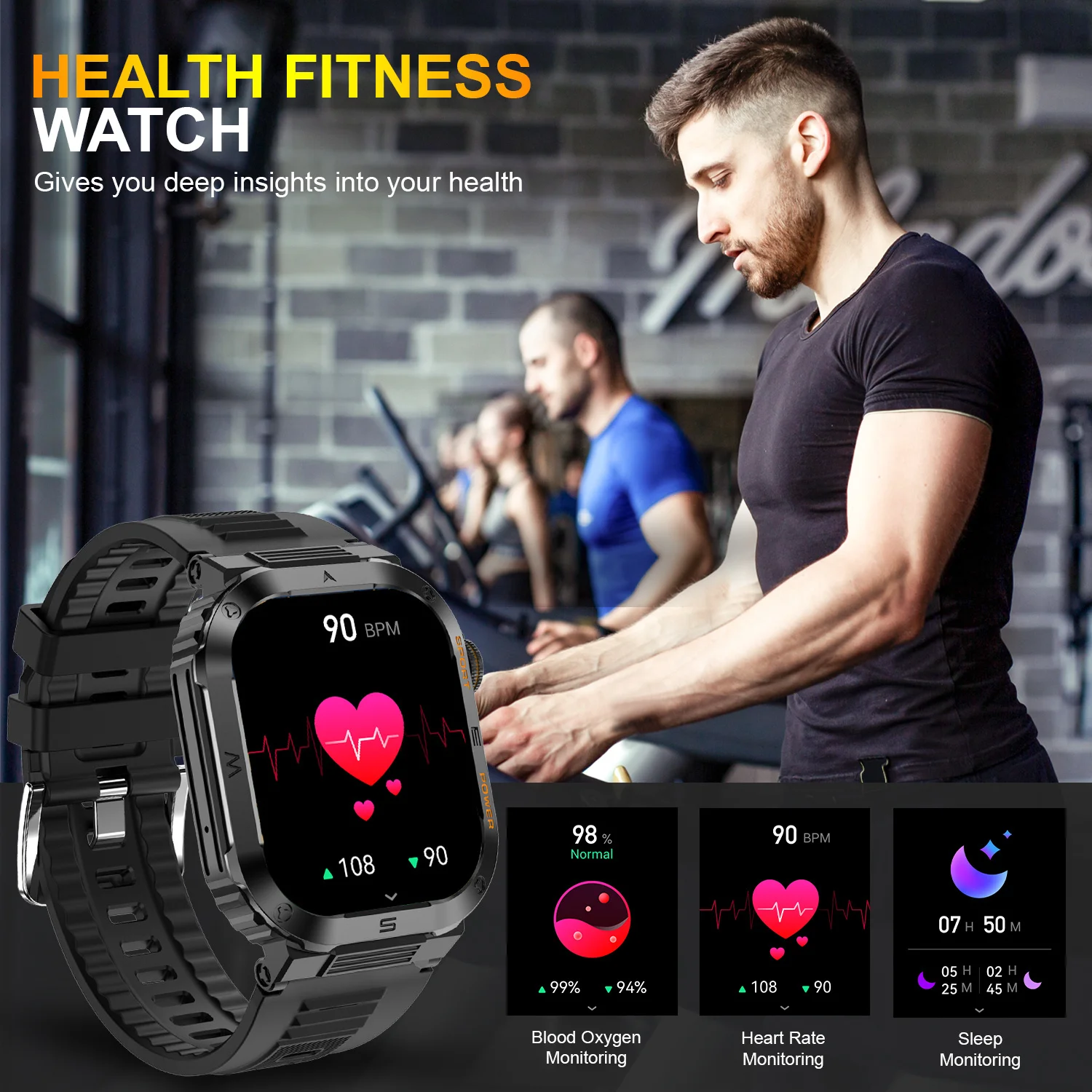 Imagem -04 - Smartver Full Touch para Homens Android Xiaomi Pressão Arterial Oxigênio Fitness Atm Impermeável Militar Smartver Novo 2023