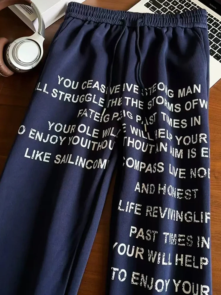 빈티지 레터 프린트 와이드 레그 팬츠 스트리트웨어 루즈 배기 스웨트팬츠 힙합 캐주얼 오버사이즈 바지 레트로 Y2K 감성