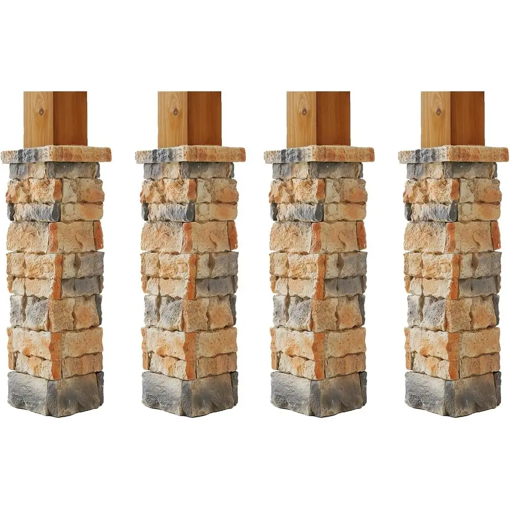

[4-Pack] aux Stone Column Wrap, 27.2" Height Stackable Post Sleeves, Realistic Natural Rock Texture Decorative Pillar Covers or
