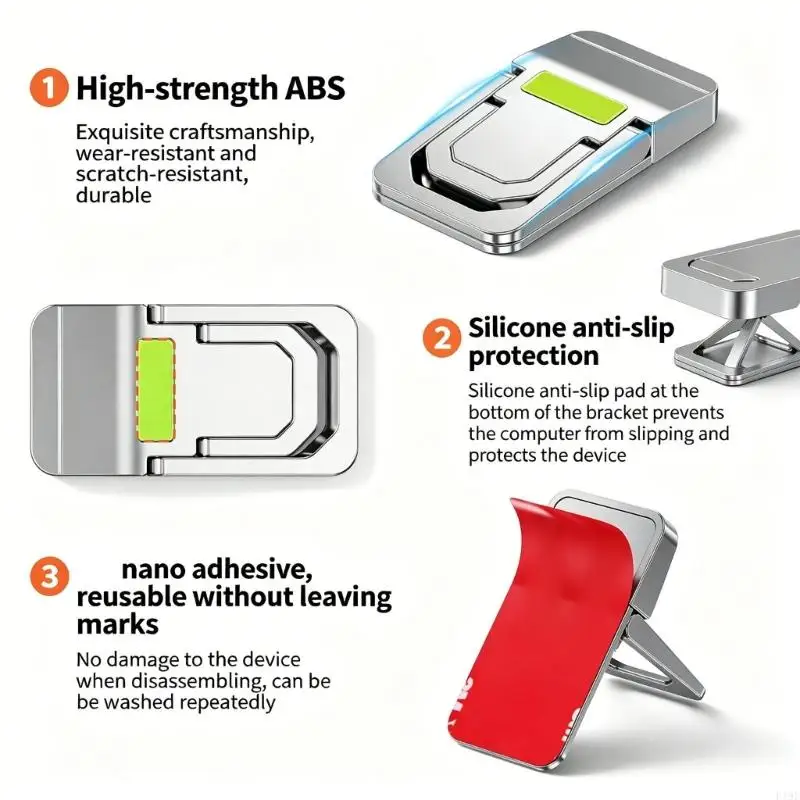 Foldable Laptop Cooling Stand, Adhesive Hiddens Risers Pads with ABS Silicone Build, 2Pair Set for Home Office Use F19E