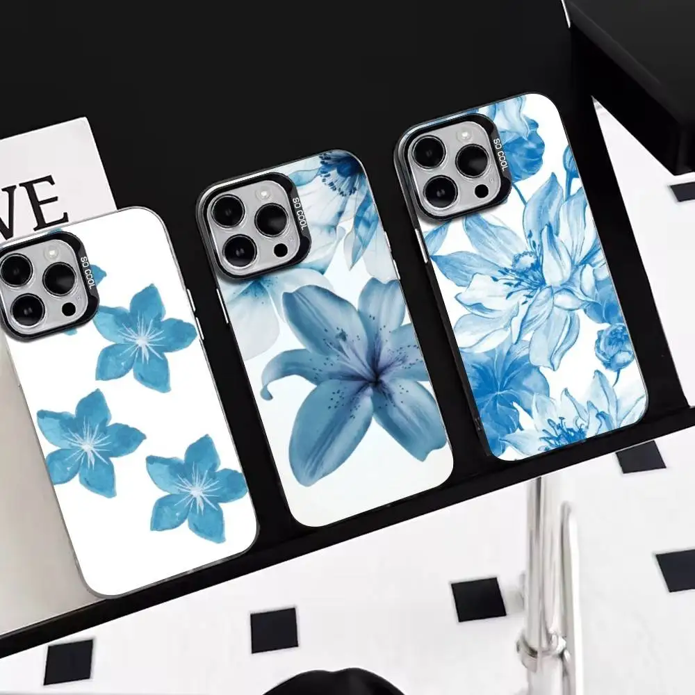 

Blue Sky Magnolia Flower Phone Case For iPhone 17,16,15,14,13,12,11 Plus,Pro Max,XS,Colored Silver Plated Inside Cover