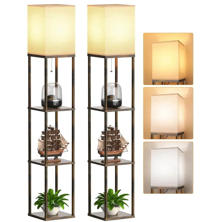 

Floor Lamp with Shelves for Living Room 2 Pack, Shelf Floor Lamp with 3 CCT LED Bulb, Corner Display Standing Column Lamp Etage