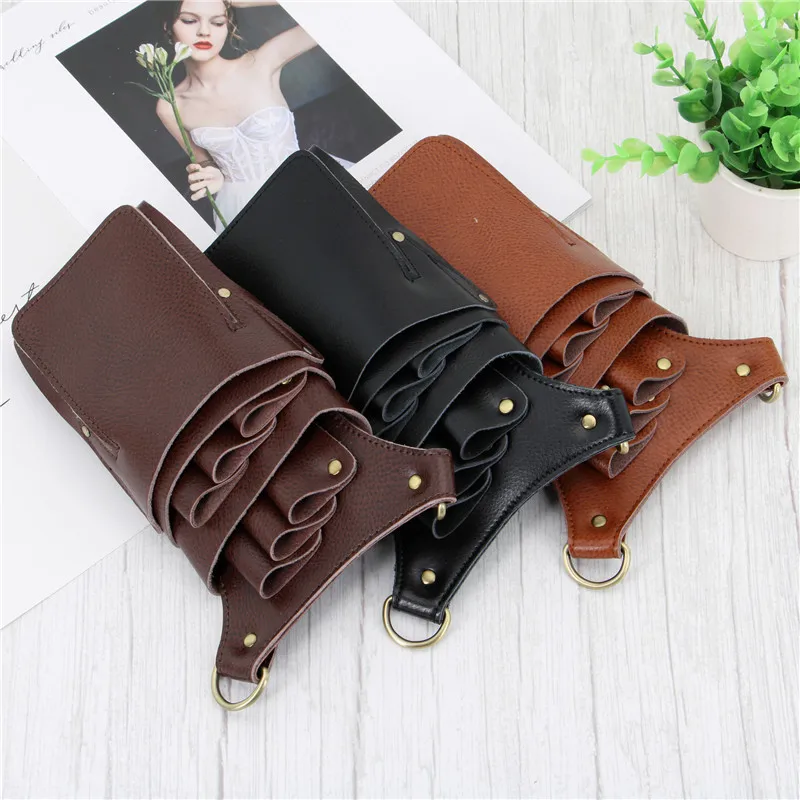 6 Pocket Cowhide Hair Scissors Bag Hair Scissors Storage Holder Hairdressing Shears Holder Bag Professional Barber Salon Tool