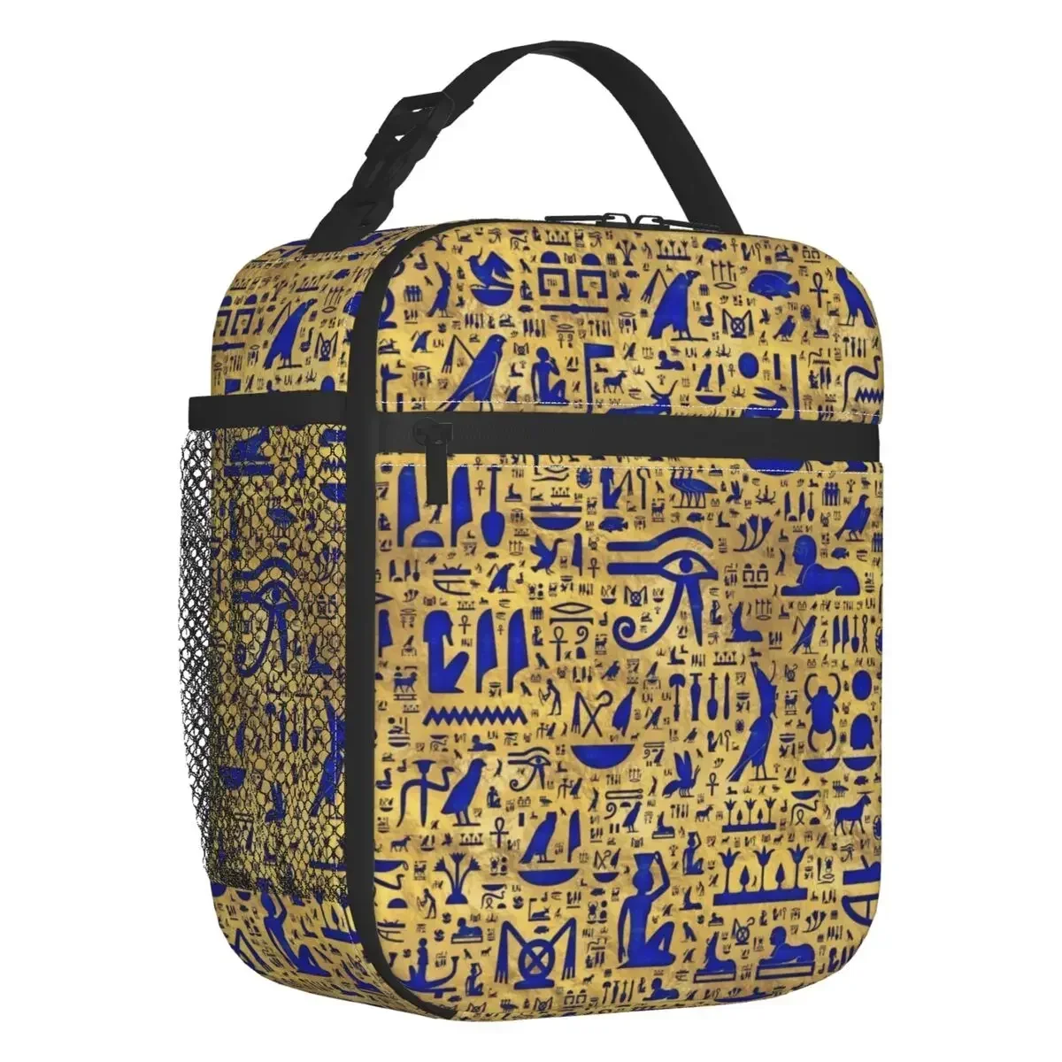 

Egyptian Hieroglyphic Insulated Lunch Bags for Women Ancient Egypt Symbol Portable Thermal Cooler Bento Box Kids School Children