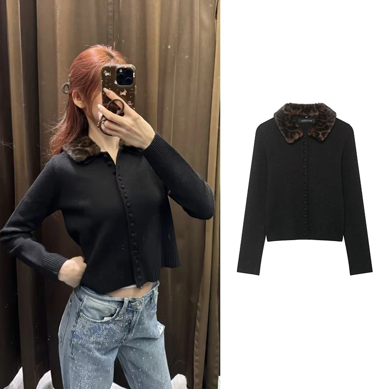 

Women's 2026 New Knitted Cardigan Coats Spring Fashion Fur Collar Elegant Slim Warm Women Knit Sweater Chic Young Cardigan Tops