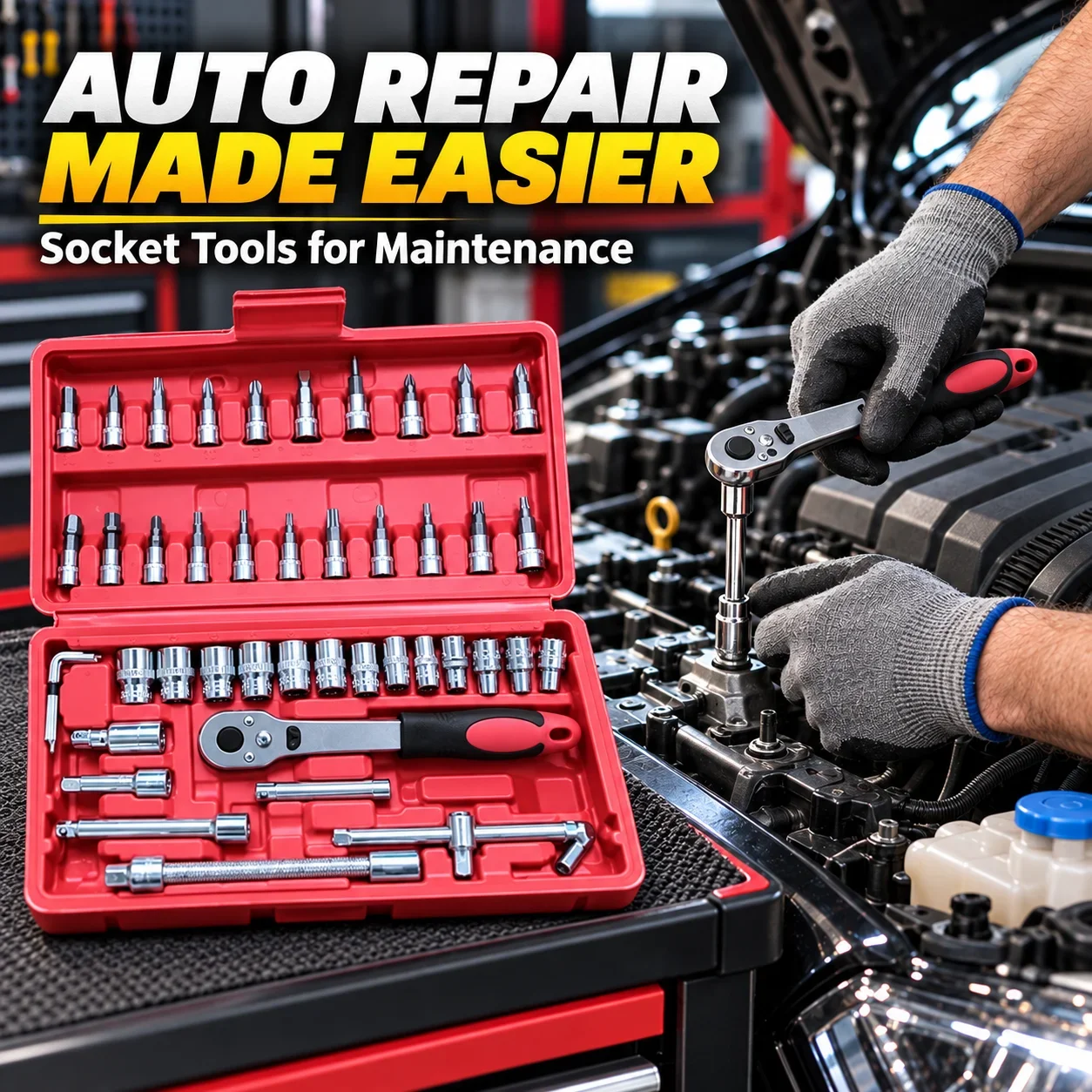 Socket Wrench Set 46PCS 1/4 Inch Drive Metric Ratchet Tool Kit Portable Hand Tools for Auto Car Mechanical Repair