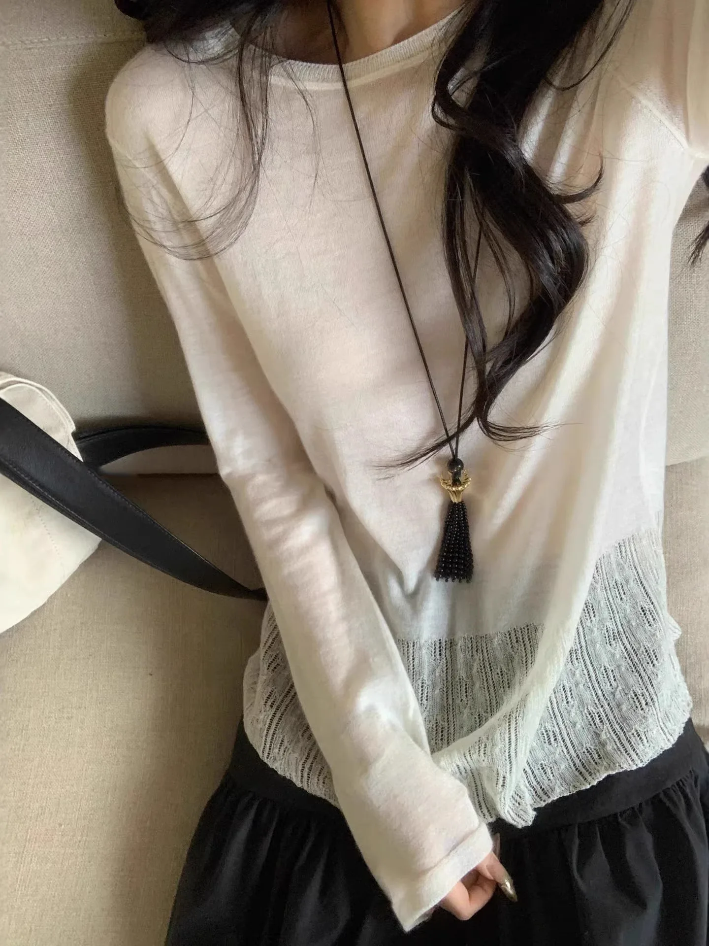 

Laziness Style Long Sleeve Cashmere Knitted Sweater Slim Fit Casual Fashion Women's round Neck Top Commute Friendly Comfortable