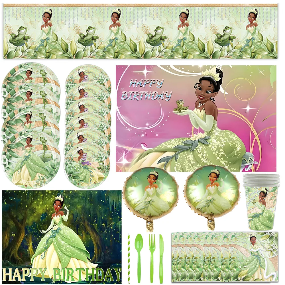 

Disney Tiana Princess Birthday Party Decorations Disposable Tableware Cups Plates Balloons The Princess And The Frog Background