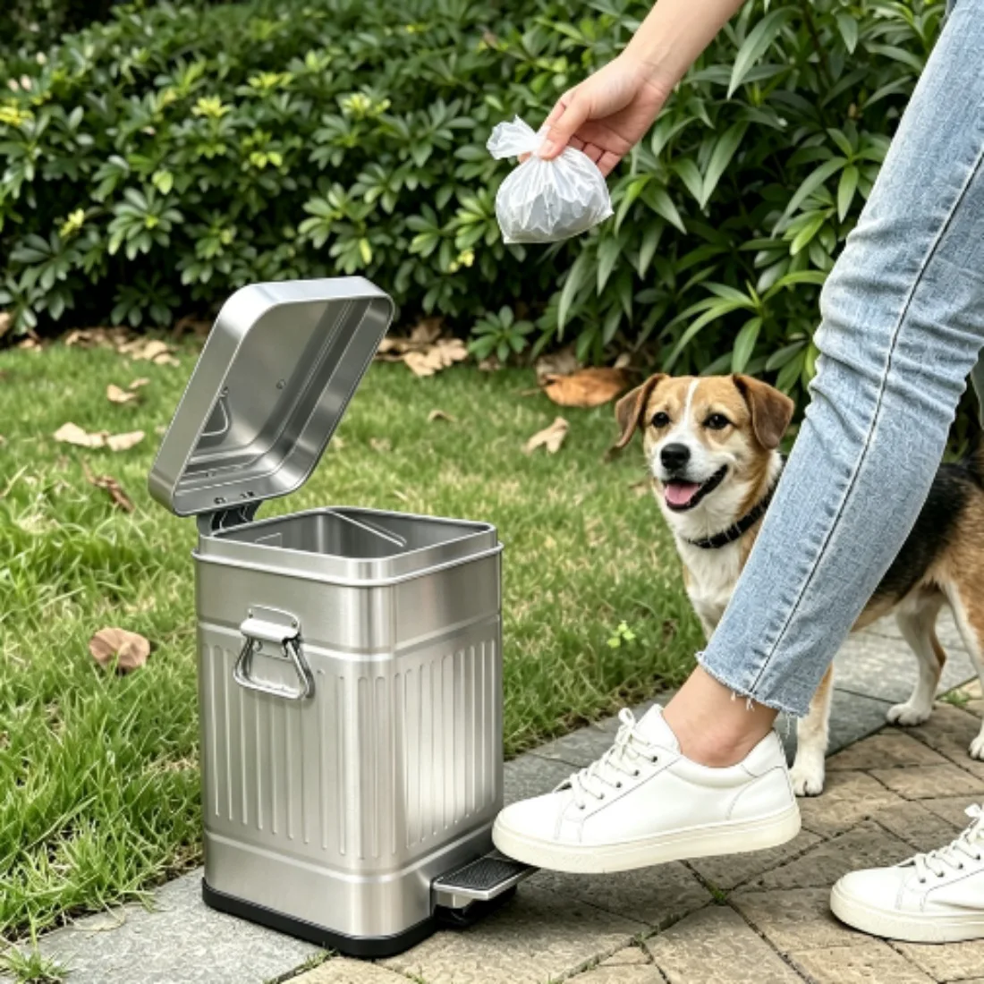 Metal Outdoor Trash Can with Lid and Pedal Small Dog Poop Trash Can Home Garden Accessories Pet Cleaning Supplies
