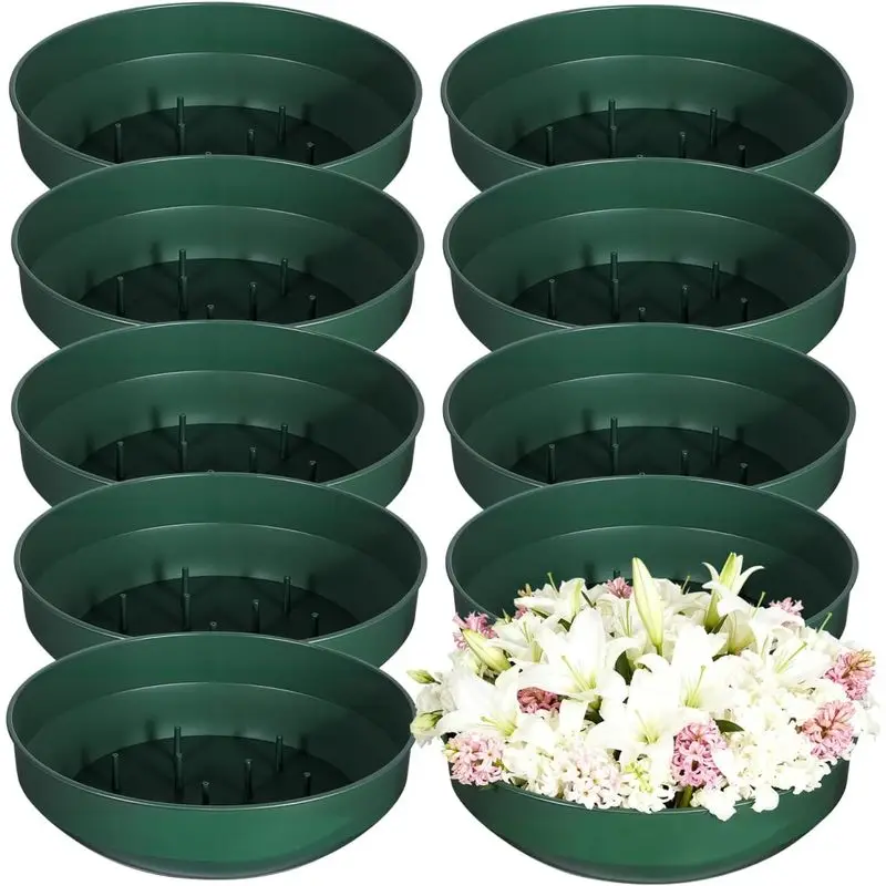18Pcs 5.7 Inch Green Floral Foam Bowls Round Plastic Trays With Pins for Flower Arrangements Wedding Party DIY Centerpiece Decor