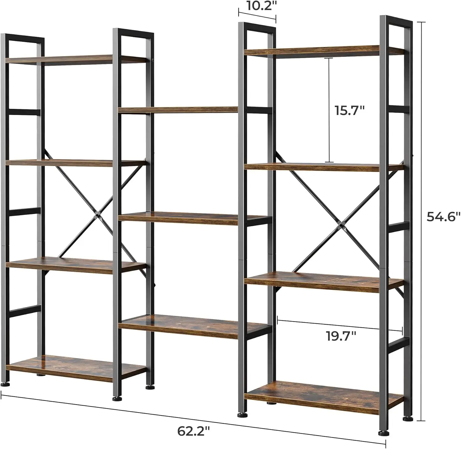 SUPERJARE Triple 4 Tier Bookshelf, Bookcase with 11 Open Display Shelves, Wide Book Shelf Book Case for Home & Office