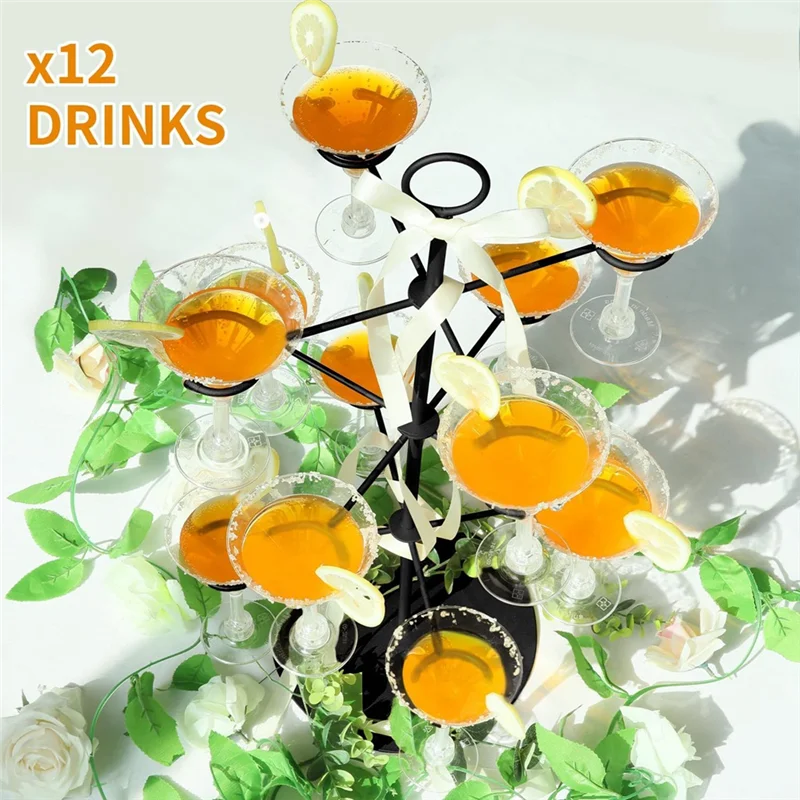 

ABNO-Champagne Tower, Metal Drink Tower For Parties Champagne Glass Holder, 3 Tiers - 12 Brackets, Cocktail Tree Stand