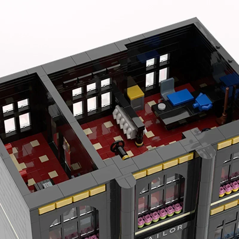 Street View Modello Moc Mattoni da costruzione City Tailor Shop Tecnologia Blocchi modulari Regali Giocattoli per bambini Set fai da te Assemblaggio