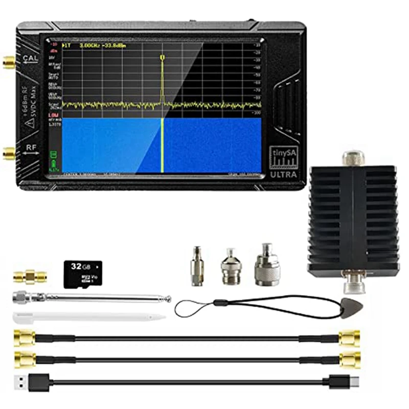 4 Inch Spectrum Analyzer - V0.4.5.1 100Khz-5.3Ghz Built-In 3000Mah Battery & 32GB SD Card RF Signal Generator QRP Radio